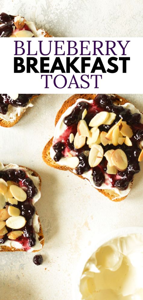 toast with blueberry jam, almonds, and cream cheese. Blueberry Avocado Toast, Blueberry Toast, Berry Toast, Healthy Toast, Healthy Gluten Free Breakfast, Jam Toast, Blueberry Breakfast, Healthy Blueberry, Gluten Free Recipes For Breakfast