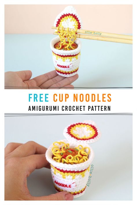 Free Cup Ramen Noodles Amigurumi Crochet Pattern - Ollie + Holly | Amigurumi Crochet Patterns Cup Ramen, Pola Amigurumi, Cup Noodles, Crochet Animals Free Patterns, Food Patterns, Crochet Food, Kawaii Crochet, Crochet Amigurumi Free Patterns, Beginner Crochet Projects