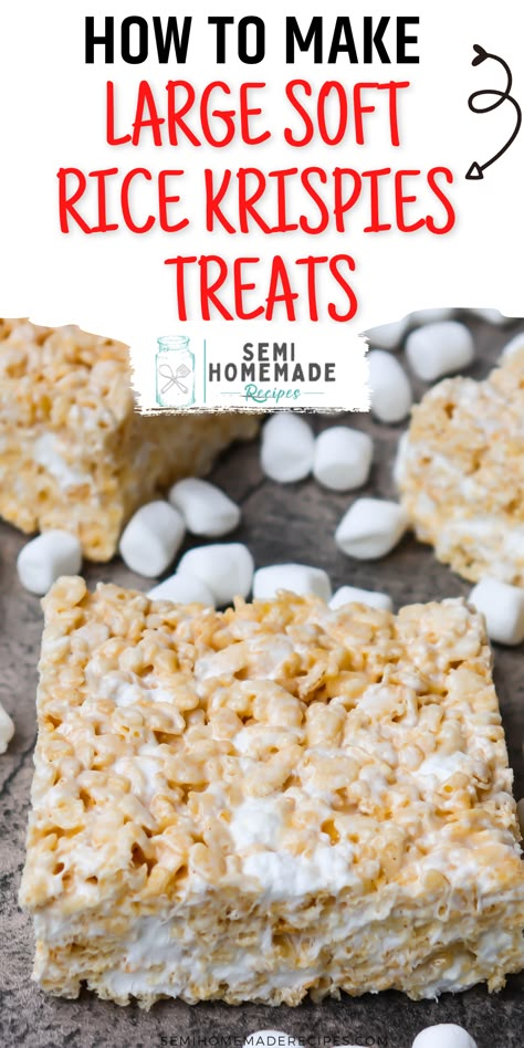 These Large Soft Rice Krispies Treats are absolutely perfect and so easy to make! These homemade Rice Krispies Treats are super soft and full of extra marshmallows. Single Serve Rice, Best Rice Krispie Treats Recipe, Semi Homemade Recipes, Homemade Rice Krispies, Krispy Treats Recipe, Homemade Rice Krispies Treats, Southern Comfort Food Recipes, Rice Krispie Squares, Krispie Treats Recipe