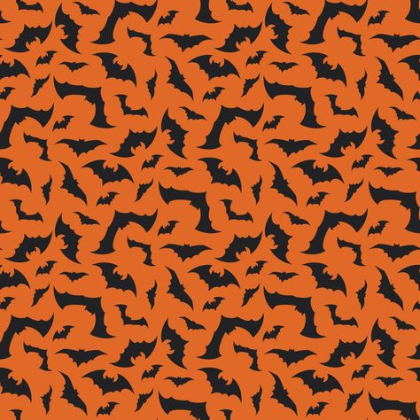 Bright pattern with black bats on an orange background. Halloween festive autumn decoration. October holiday print for paper printing, textile and design. Vector flat illustration Halloween Theme Background, Halloween Gfx Background, Halloween Seamless Pattern, Halloween Patterns Wallpaper, Halloween Orange Aesthetic, Orange Halloween Background, Autumn Aesthetic Background, Bats Background, Orange And Black Background