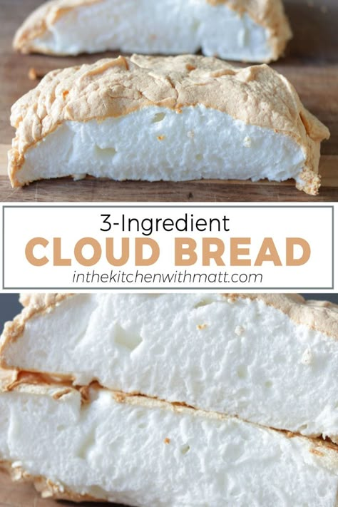 Learn how to make the famous TikTok recipe Cloud Bread with just 3 ingredients. Now this really isn't bread but it is still called that. It is so light and fluffy and super easy to make. And it is gluten-free and dairy-free. #cloudbread #glutenfree #dairyfree Baking Ideas Easy 3 Ingredients, Really Easy Dessert Recipes, Cloud Bread Recipes, 3 Ingredients Bread, Pumpkin Cloud Bread, Chocolate Cloud Bread, 3 Ingredients Bread Recipe, Cloud Bread Cottage Cheese, Fluffy Cloud Bread