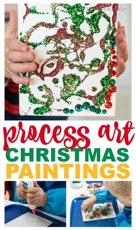 Xmas Process Art, Christmas Gift Idea From Preschoolers, Christmas Art Projects For Preschoolers Parent Gifts, Christmas Paintings Preschool, Christmas Art Activities For Preschool, Canvas Preschool Christmas Art, Early Childhood Christmas Crafts, Christmas Process Art For Preschool, Ece Christmas Ideas