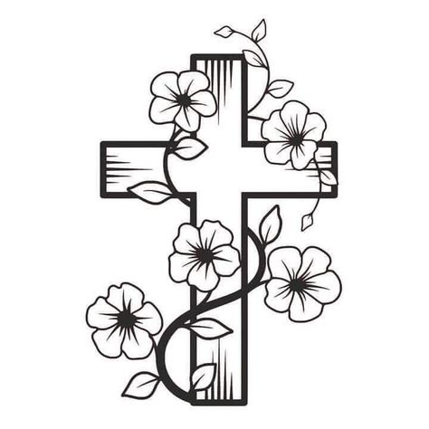 Drawing Of Crosses Faith, Oldies Drawings Cross, Cross Drawings With Flowers, Cross Patterns Design, Pretty Cross Drawing, Cross Drawing Sketches Simple, Cross And Flowers Drawing, Cross Flash Tattoo, Chicano Coloring Pages