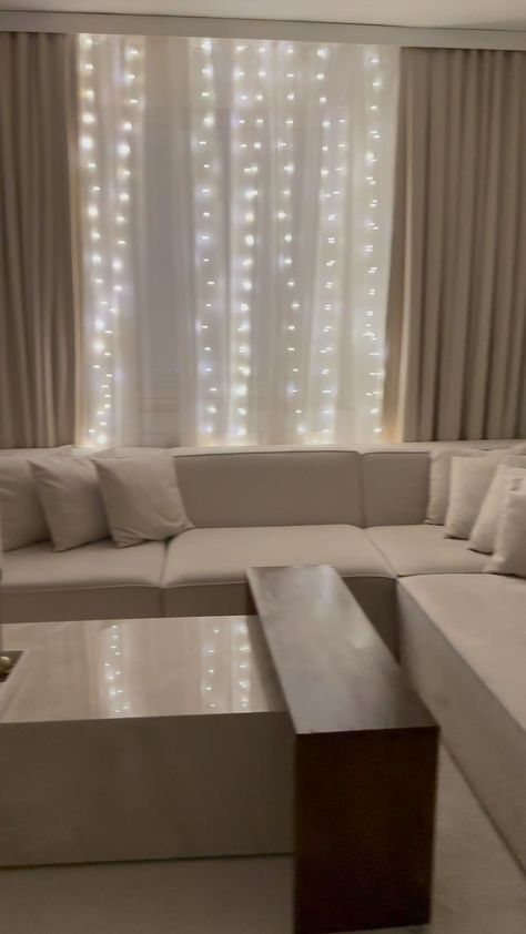 Living Room Lighting Guide Tips and Tricks for a Perfect Ambiance Living Room Curtains With Lights, Living Room Fairy Lights Ideas, Fairy Lights Living Room, Ideas With Fairy Lights, Minimalist Lounge, Fairy Lights Room, Living Room Lighting Ideas, Room Lighting Ideas, Easy Room Decor