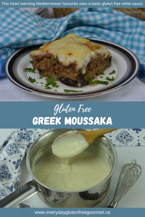 A Greek classic, oven-baked Moussaka topped with a creamy white sauce that has Parmesan and feta cheese. Gluten Free White Sauce, Gluten Free Corn Tortillas, Eggplant Moussaka, Easy Main Course Recipes, Rhubarb Coffee Cakes, Vegetable Slice, Moussaka Recipe, Grilled Ham And Cheese, White Sauce Recipes