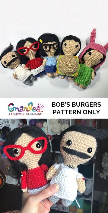 Bobs Burger Embroidery, Crochet Bobs Burgers Pattern, Bobs Burger Crochet, Bobs Burgers Crochet Pattern, Movie Inspired Crochet, What To Crochet For Your Mom, Bobs Burgers Crafts, Hocus Pocus Crochet Pattern, Kuchi Kopi Crochet Pattern Free