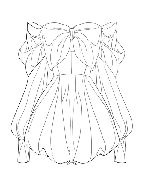 Clothes Outline Drawing, Layered Skirt Drawing, Bow Dress Drawing, Blouse Designs Drawing, Puffy Dress Drawing, Sleeve Designs Fashion, Dress Templates, Sports Fashion Design, Fashion Model Sketch