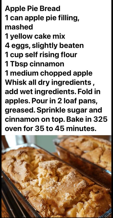 Amish Pies Recipes, Cake Mix Cake Recipes, Loaf Tin Recipes, Easy Apple Recipes, Cake Mix Hacks, Apple Pie Bread, Church Recipes, Desserts Apple, Breakfast Dessert Recipes