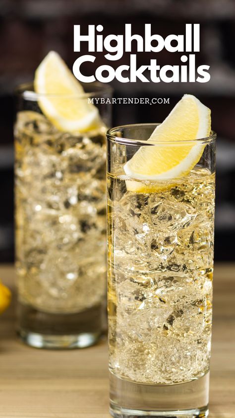 Highball Cocktails High Ball Glasses Cocktails, Whiskey Highball Recipe, High End Cocktails Drinks, Highball Cocktail Drink Recipes, Gin Based Cocktails Recipe, High Ball Drink Recipe, Japanese Highball, Gin Mixed Drinks, Highball Recipe