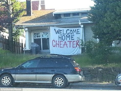 Welcome home: Or pehaps not? This photo was taken by a Reddit user in Washington. Camp Rock, Cheating Husband, What Is Coming, Gone Girl, Shall We Date, House Smells, Having A Bad Day, Reaction Memes, Jay Z