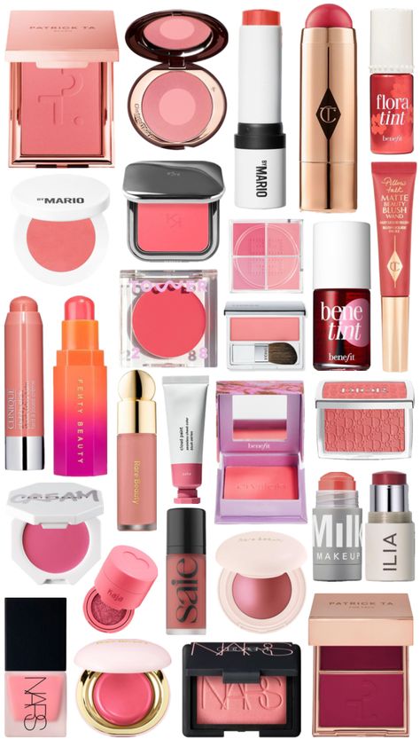 #beauty #blush #aesthetic #pink #charlottetilbury #benefit #makeup Blush Makeup Looks Aesthetic, Blush Brands, Blush Aesthetic, Benefit Blush, Marvel Room, Neutral Skin Tone, Blush Collection, Pretty Eye Makeup, Classy Makeup