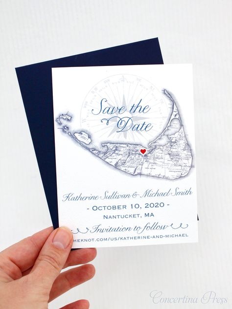 Nantucket Save the Dates with Map from Concertina Press Nantucket Save The Date, Vintage Nautical Wedding, Unique Beach Wedding, Nantucket Wedding, Unique Beach, Beach Wedding Invitations, Vintage Nautical, Scientific Illustration, Nautical Wedding