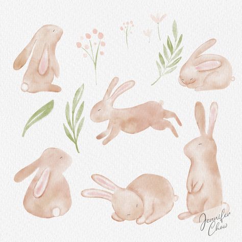 Water Rabbit Illustration, Watercolour Bunny Easy, Peter Rabbit Watercolor, Easy Bunny Watercolor, Watercolor Easter Bunny, Easy Watercolor Patterns, Bunny Watercolor Painting Easy, Easter Watercolor Paintings Easy, Cute Bunny Watercolor