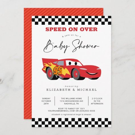 Cars Lightning McQueen Baby Shower Invitation Mcqueen Birthday Invitation, Lightning Mcqueen Party, Disney Cars Theme, Car Birthday Party Invitations, Pixar Cars Birthday, Cars Birthday Party Decorations, Cars Birthday Party, Car Birthday Party, Cars Birthday Invitations