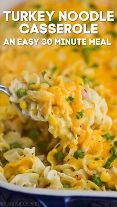 This Turkey Noodle Casserole is ready in under 30 minutes and it is packed full of flavor! Such a great way to use Thanksgiving leftovers, but makes a great comfort food dinner any time of year! Turkey And Noodles Recipe, Casserole With Cream Cheese, Turkey Casserole Recipes Leftover, Turkey Noodle Casserole, Turkey Casserole Recipe, Leftover Turkey Casserole, Turkey Pasta, Turkey Casserole, Turkey Breast Recipe