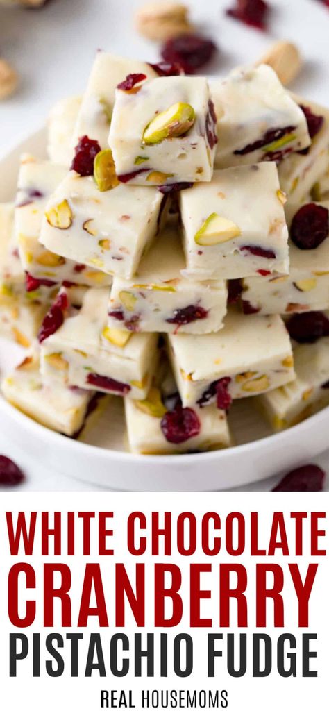 White Choc Cranberry Fudge, White Fudge With Cranberries, White Chocolate Cranberry Pistachio Bark, Cranberry Pistachio White Chocolate Truffles, Cranberry Fudge Recipe, Pistachio Cranberry Bark, White Chocolate Cranberry Fudge, Cranberry Pistachio Bark, Cranberry Bark