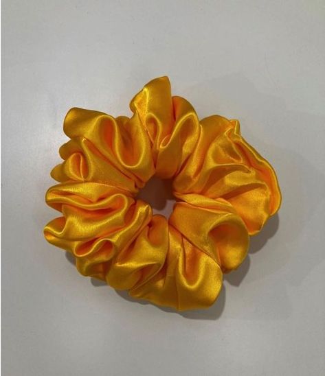 Yellow Scrunchie, Hair Tie Accessories, Handmade Scrunchie, Silk Scrunchies, Yellow Satin, Flower Diy, 3d Drawings, Handmade Hair Accessories, Girly Accessories