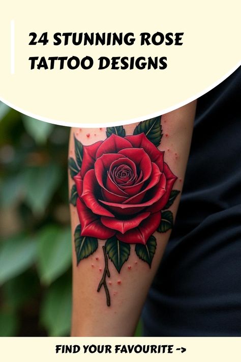 24 Stunning Rose Tattoo Designs Red And Black Flower Tattoo, Red Rose Tattoo Design, Half Sleeve Rose Tattoo, A Rose Tattoo, Black Flowers Tattoo, Rose Tattoo Ideas, Realistic Flower Tattoo, Cover Up Tattoos For Women, Realistic Rose Tattoo