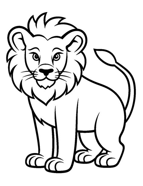 Easy Lion Outline: A simple outline of a lion, perfect for beginners. (Free Printable Coloring Page for Kids) Animal Drawing For Beginners, Outline Drawing Of Animals, Lion Colouring Picture, Outline Drawings Animals, Lion Drawing Outline, Animals Pictures For Kids Printables, Lion Coloring Pages Free Printable, Outline Of Animals, Animals Drawing Simple