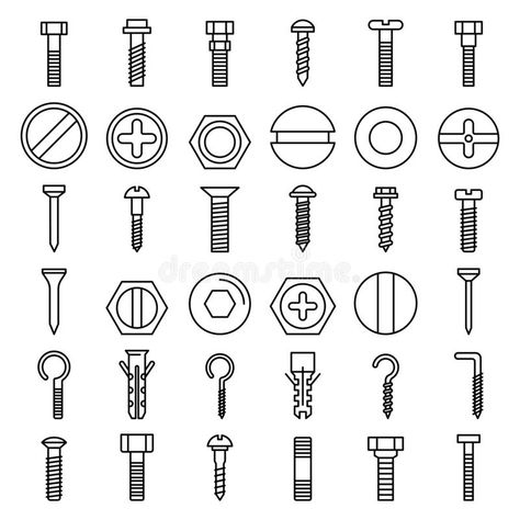 Screw-bolt icons set, outline style. Screw-bolt icons set. Outline set of screw- #Sponsored , #Paid, #sponsored, #icons, #set, #Outline, #Screw Screw Illustration, Screw Drawing, Screw Tattoo, Metal Illustration, Mechanics Logo, Metal Icon, Doodle Wall, Tool Logo, Machining Metal Projects