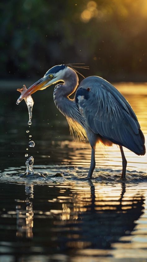 Crane Bird Photography, Blue Heron Photography, Bird Catching Fish, Heron Photography, Birds Beak, Wild Birds Photography, Audubon Prints, Parrot Care, Water Dripping