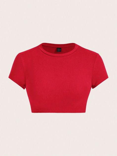 SHEIN ICON Casual And Simple Round-Neck Short-Sleeved Slim-Fit Women's T-Shirt, Suitable For SummerI discovered amazing products on SHEIN.com, come check them out! Obx Shifting, Red Shirt Outfits, Red Shirts, Adam Cole, Shein Icon, Red T Shirt, Red Shirt, Womens Casual Outfits, Shirt Outfit