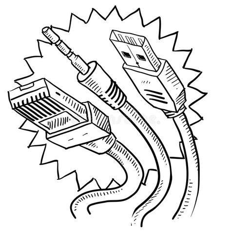 Computer cables sketch royalty free illustration Drawing Equipment, Science Drawing, Science Doodles, Computer Drawing, Computer Equipment, Doodle Style, Laboratory Science, Computer Cables, Free Illustration