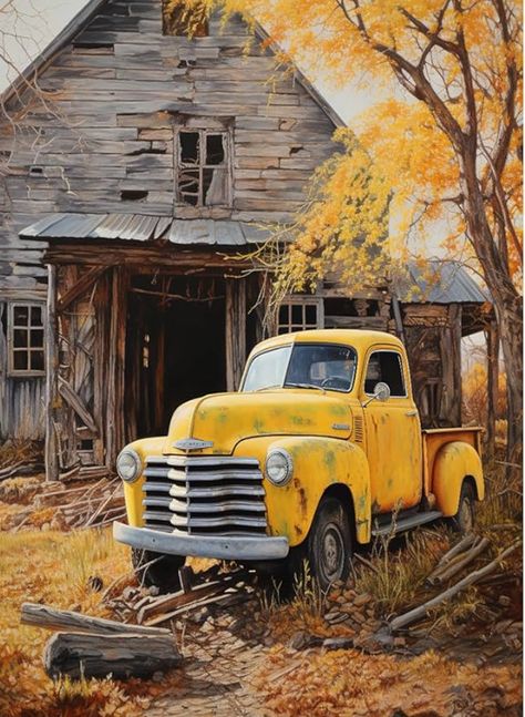 1950 Truck, Emmy Kalia, Old Truck Photography, Barn Pictures, Automobile Advertising, Barn Painting, Antique Trucks, Wood Painting Art, Farm Trucks