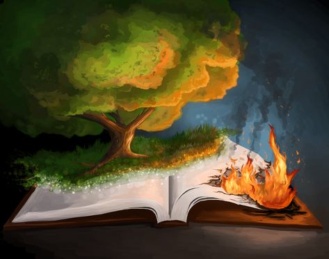 "Burning Book" | Digital Illustration | Redraw - Old Illustration, Book Burning, This Is The End, Fire Art, Book Drawing, People Illustration, Environmental Art, Art Portfolio, Pablo Picasso