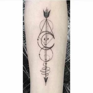 ARTEMIS TATTOOS: Meanings, Tattoo Ideas & Tattoo Designs - TATTOOGOTO Artemis Tattoos, Warning Tattoo, Artemis Symbol, Symbol Tattoo Ideas, Arrow Forearm Tattoo, Artemis Tattoo, Chemistry Tattoo, Geometric Arrow Tattoo, A Tattoo Design