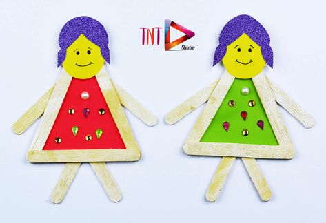 DIY Ice Cream Stick Dolls | Kids Fun Crafts | Popsicle Stick Very Easy Crafts Ice Cream Stick Craft On Paper, Very Easy Crafts, Diy Ice Cream Stick, Stick Dolls, Popsicle Stick Diy, Ice Cream Stick Craft, Popsicle Stick Crafts House, Diy Popsicle Stick Crafts, Diy Popsicle