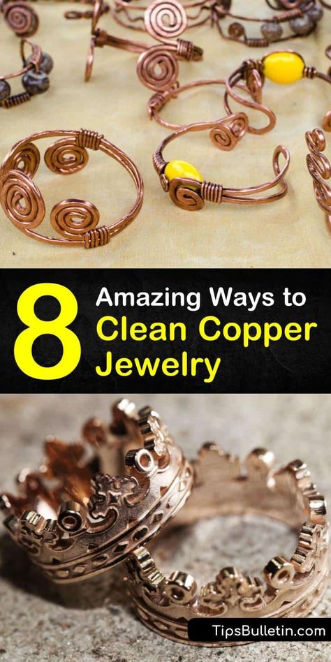 Try these amazing new ideas for how to clean copper jewelry with baking soda, tea tree oil, and a toothbrush. Use simple ingredients like ketchup, lemon juice, and salt to scrub clean your copper pieces. Seal jewelry with a clear coat of polish to prevent future tarnishing. #clean #copper #jewelry Copper Jewelry Diy, Repurpose Diy, Clean Copper, Jewellery Techniques, Copper Cleaner, Spring Cleaning Challenge, Seal Jewelry, How To Clean Copper, Bracelet Tutorials