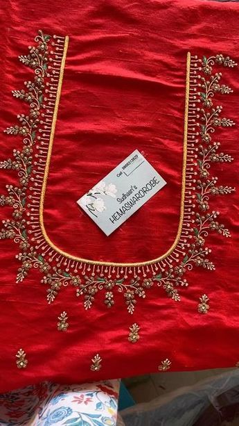 Red Blouse Work Designs, New Aari Work Blouse Designs, Thread Work Blouse Design, Maggam Work Blouse Designs Simple, Red Blouse Designs, Simple Embroidery Designs Blouse, Thread Work Blouse Designs, Red Blouse Design, Stain Stitch