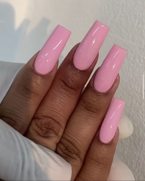 Bright Pastel Pink Nails, Light Pink Arclyc Nail, Caufin Nails, Bright Pink Acrylic Nails, Solid Color Acrylic Nails, Nice Hands, Pastel Pink Nails, Trolls Cake, Bday Nails