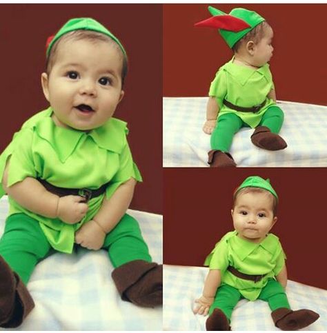 Peter Pan Disfraz, Baby Peter Pan Costume, Tinkerbell Baby Costume, Disfraz Peter Pan, Ideas Disfraz, Diy Baby Costumes, Peter Pan Costume, Baby Birthday Photoshoot