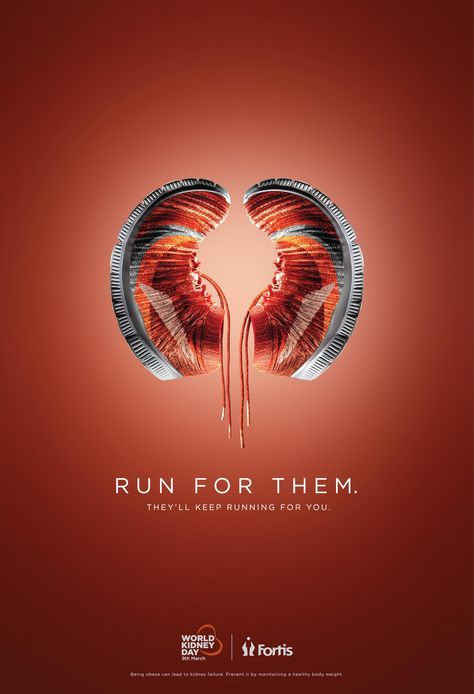 World Kidney Day, Healthcare Advertising, Clever Advertising, 광고 디자인, Creative Advertising Design, Publicidad Creativa, Shoes Ads, Advertising Ideas, Keep Running