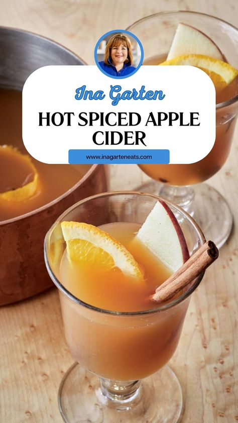 Ina Garten Hot Spiced Apple Cider Hot Cider Recipes, Hot Spiced Apple Cider, Hot Christmas Drinks, Spiced Apple Cider Recipe, Hot Apple Cider Recipe, Cider Cake, Dried Cloves, Mulled Apple Cider, Hot Christmas