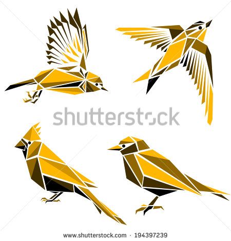 Set of four triangle symbols of birds - stock vector Geometric Bird, Animal Templates, Animal Shapes, Polygon Art, Origami Bird, Trendy Tattoo, Geometric Animals, Arte Animal, Bird Drawings