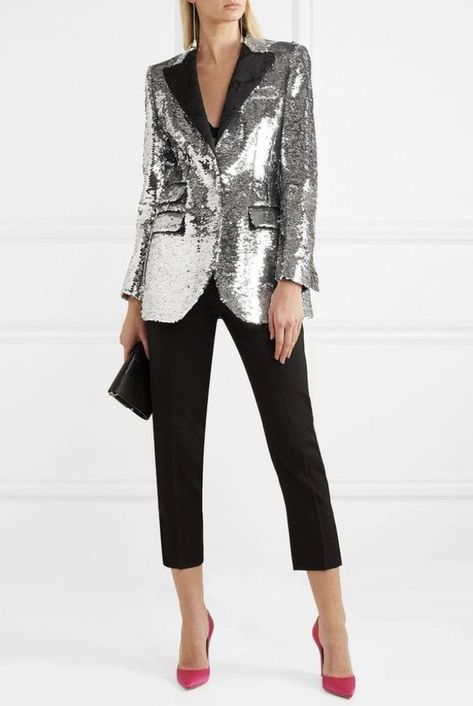 Sequence Blazer Outfits, Silver Blazer Outfit, Sequin Blazer Outfit, Sequence Jacket, Silver Blazer, Ellis Ross, Crepe Blazer, Sequin Blazer, Sequin Jacket