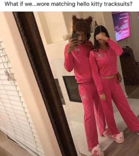 reheart on We Heart It Matching Tracksuit Couple, Hello Kitty Tracksuit, Tracksuit Couple, Couple Y2k, Love Out Loud, Matching Tracksuit, Me And Who, Lovey Dovey, We Heart It