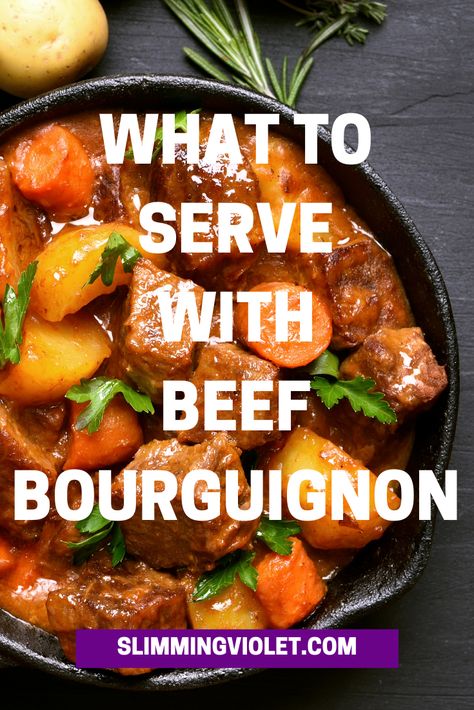 Here are lots of ideas for side dishes and accompaniments that can be served with beef bourguignon or beef stew, from potatoes, to veggies, to pasta, and much more. Beef Bourguignon Side Dishes, What To Serve With Beef Bourguignon, Baked Beef Bourguignon, Beef Stew Sides, Vegetarian Beef Bourguignon, Beef Bourginon Recipe Slow Cooker, Short Rib Bourguignon, Ideas For Side Dishes, Beef Burgonione