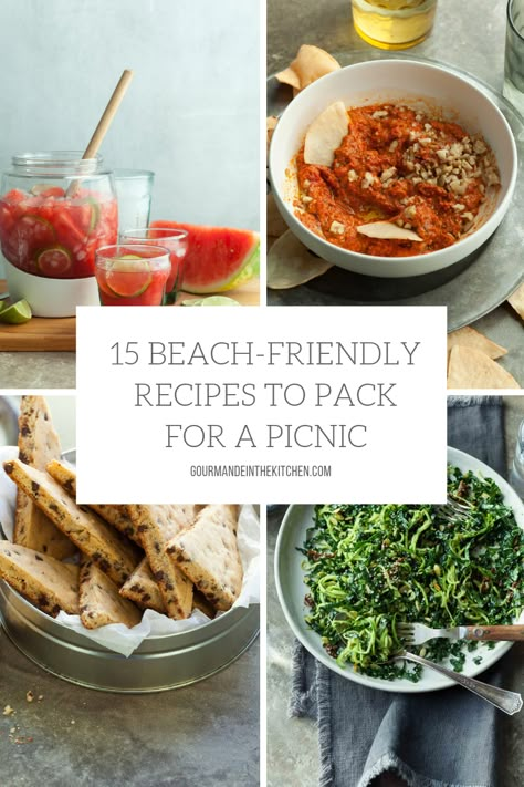 15 Beach-Friendly Recipes to Pack for a Picnic - From drinks to dessert, with fresh wraps and hearty salads in between, these paleo and vegan picnic recipes are easy to pack up and bring to the beach. #beach #picnic #paleo #vegan #recipes Beach Picnic Inspiration, Homemade Picnic Food, Paleo Picnic Food, Beach Picnic Dinner Ideas, Beach Picnic Menu Ideas, Beach Dinner Picnic, Vegan Beach Food Ideas, Packed Picnic Lunch Ideas, Picnic Food Ideas Beach