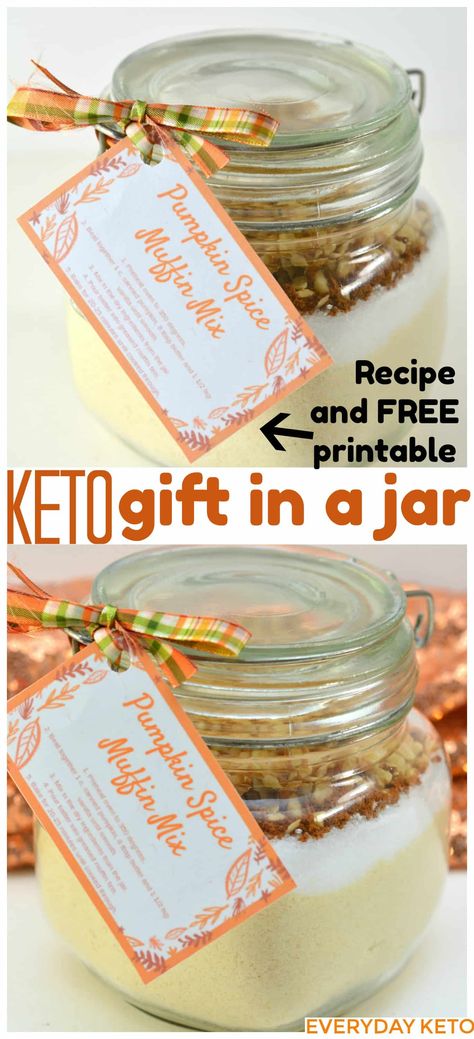 This Keto Gift in a Jar makes a perfect gift idea. Your friends and family will love this Keto Pumpkin Spice Muffin Mix. #ketogift #giftinajar Muffin Pumpkin, Gift In A Jar, Keto Diet Foods, Keto Gift, Homemade Mixes, Keto Christmas, Spice Muffins, Pumpkin Spice Muffins, Keto Pumpkin