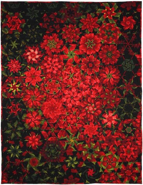 = free pattern = Poinsettia Millefiori Quilt, 44"x59", by Marinda Stewart  for Michael Miller Fabrics La Passacaglia Quilt, Millefiori Quilts, One Block Wonder, Kaleidoscope Quilt, English Paper Piecing Quilts, Quilt Modernen, Red Poinsettia, Hexagon Quilt, Michael Miller Fabric