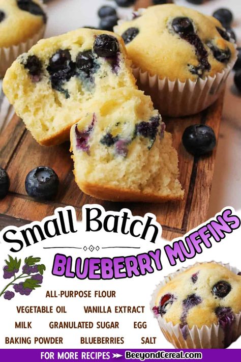 Blueberry Muffin For One, Small Batch Strawberry Muffins, Small Batch Mini Muffins, Small Batch Muffins Breakfast, Small Batch Breakfast Recipes, Small Batch Muffin Recipe, Small Meals For One, Blueberry Muffins Small Batch, Small Batch Muffins