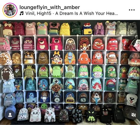 Loungefly Organization Ideas, Loungefly Collection Display, Loungefly Bag Display, Disney Loungefly Backpack Display, Loungefly Display, Backpack Wall, Loungefly Collection, Disney 2025, Funko Pop Display