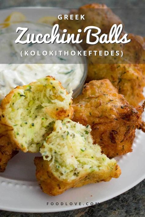 Zucchini Balls Recipe, Fried Pancakes, Zucchini Balls, Greek Zucchini, Vegetarian Appetizer, Greek Recipes Authentic, Greek Recipe, Grated Zucchini, Homemade Tzatziki