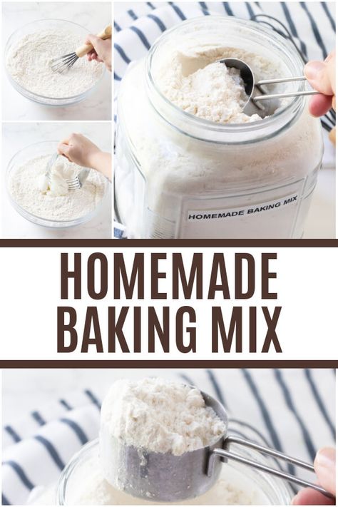 Using common pantry ingredients, you can mix up a batch of this Homemade Baking Mix! It's great for biscuits, pancakes, or anywhere you use the expensive yellow box stuff - but for a lot less money! Bisquick Substitute, Baking Mix Recipes, Homemade Chocolate Sauce, Homemade Bisquick, Jiffy Mix, Homemade Chocolate Pudding, Making Pancakes, Diy Mixes, Dry Mixes