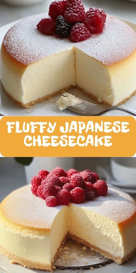 Indulge in the most delicate, melt-in-your-mouth dessert with this Fluffy Japanese Cheesecake recipe! 🍰✨ With its light, airy texture and subtle sweetness, this cheesecake is a must-try for dessert lovers. Perfect for any occasion, from family dinners to holiday celebrations. 🧁#JapaneseCheesecake #FluffyDesserts #CheesecakeRecipe #BakingLove #SweetTreats #DessertGoals #LightDesserts #BakingRecipes #FluffyCheesecake #DeliciousDesserts Light And Fluffy Japanese Cheesecake, Japan Cheesecake Recipes, Cheesecake Inspired Desserts, Japanese Cheesecake Instant Pot, Souffle Cheesecake Recipes, Cute Japanese Recipes, Chinese Cheesecake Recipe, Best Cakes To Make, Japanese Inspired Desserts