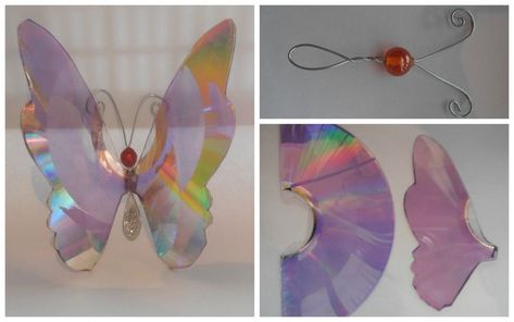 Recycled Butterfly Crafts, Recycled Crafts Aesthetic, Dvd Craft Ideas, Old Dvd Crafts, Butterfly Diy Decorations, Cd Ideas Diy Crafts, Dvd Decoration, Butterfly Project Ideas, Diy Cd Crafts